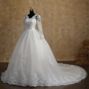 Новое весеннее свадебное платье Vestidos нестандартного размера с длинным рукавом длиной до пола или со шлейфом, элегантное бальное платье с V-образным вырезом, роскошное свадебное бальное платье для новобрачных