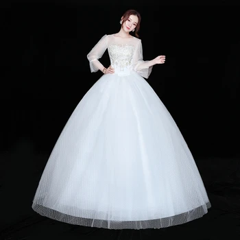 Классическое свадебное платье с круглым вырезом и иллюзионным рукавом, Новое бальное платье из тюля, Свадебные платья, Элегантное Милое платье Suknia Slubna длиной до пола