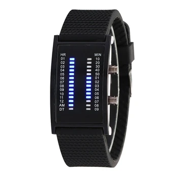 Бинарные светодиодные цифровые часы с синим светом, подарок для пар, Роскошный силикон прямоугольной формы, Модные мужские и женские