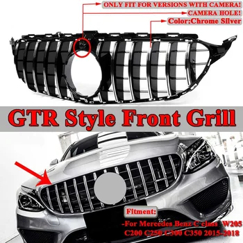 W205 Для GTR GT R Стиль Автомобиля Передняя Решетка Радиатора Черный/Серебристый Для Mercedes Для Benz W205 C200 C250 C300 C350 2015-2018 2Dr/4Dr