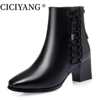 Женские зимние ботинки CICIYANG, нескользящие, новинка 2023 года, женские ботинки большого размера, теплая обувь для мам из натуральной шерсти с круглым носком, женские зимние ботинки