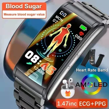P-РОСКОШНЫЕ Смарт-часы для измерения уровня сахара в крови, Мужские Смарт-часы Sangao ECG + PPG (512 Гц), Частота сердечных сокращений, Артериальное Давление, Спортивные Смарт-часы, Женские Часы с глюкометром
