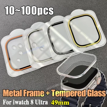 Металлический бампер + закаленное стекло для iWatch Ultra 49 мм, аксессуары, защитная пленка для экрана с защитой от царапин, HD Full Film iWatch Ultra 49 мм