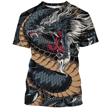 Мужская футболка с 3D принтом в виде животного Дракона, Летние Повседневные спортивные футболки с коротким рукавом, круглый вырез, мужские рубашки Оверсайз, Одежда