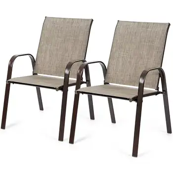 Gymax Набор из 2 стульев для патио, обеденных стульев со стальным каркасом, Уличный серый