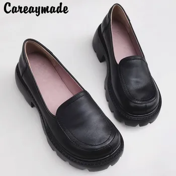 Careaymade-Британские туфли из натуральной кожи на толстой подошве, кожаные оригинальные тонкие туфли Big head, женская обувь на одну ногу, 2 цвета